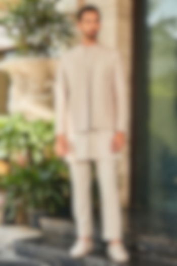 Ivory Georgette Chikankari Embroidered Indo-Western Set by Bohame Men at Pernia's Pop Up Shop