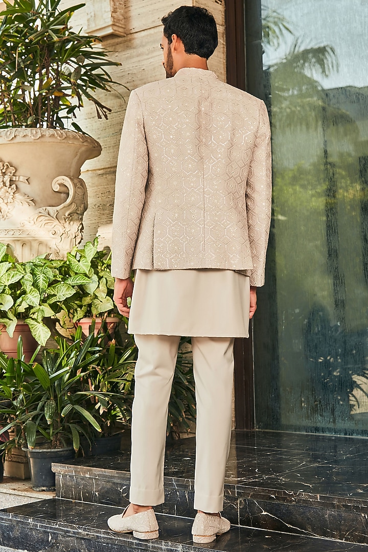 Ivory Georgette Chikankari Embroidered Indo-Western Set by Bohame Men at Pernia's Pop Up Shop
