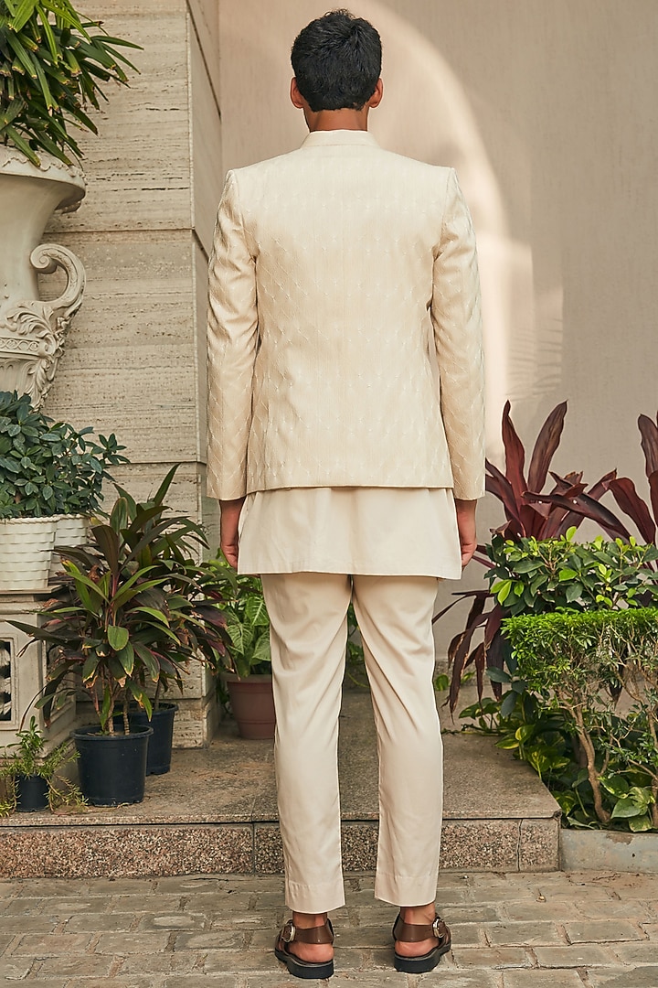 Beige Georgette Chikankari Embroidered Indo-Western Set by Bohame Men at Pernia's Pop Up Shop