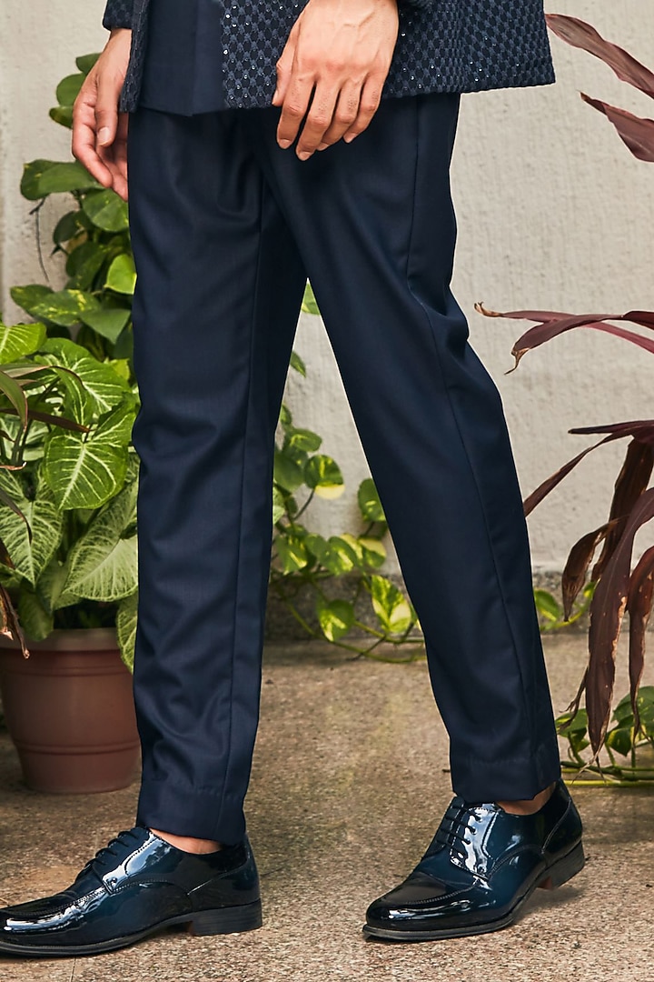 Navy Blue Georgette Chikankari Embroidered Indo-Western Set by Bohame Men at Pernia's Pop Up Shop