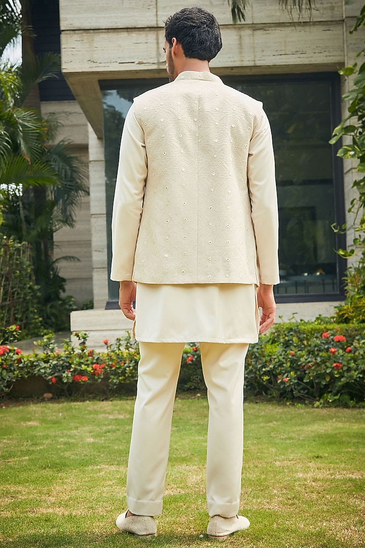 Beige Georgette Chikankari Embroidered Indo-Western Set by Bohame Men at Pernia's Pop Up Shop