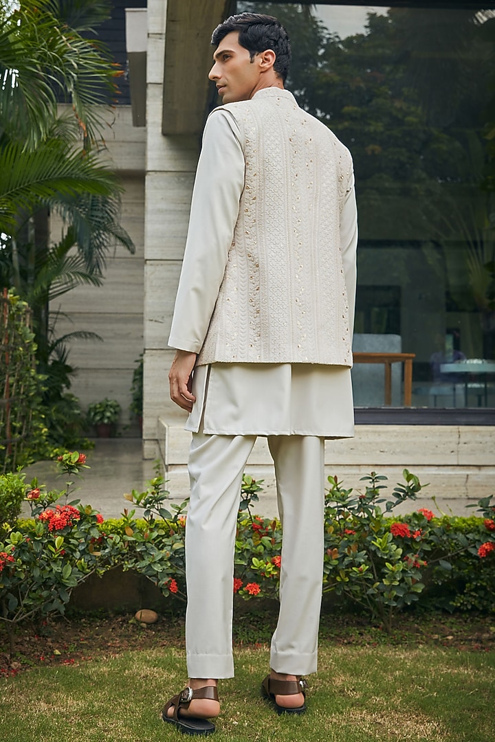 Ivory Georgette Chikankari Embroidered Indo-Western Set by Bohame Men at Pernia's Pop Up Shop