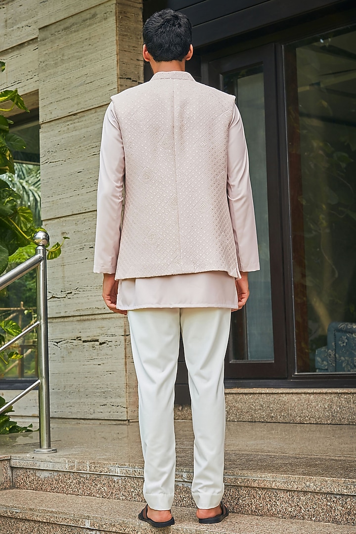 Dusty Rose Georgette Chikankari Embroidered Indo-Western Set by Bohame Men at Pernia's Pop Up Shop