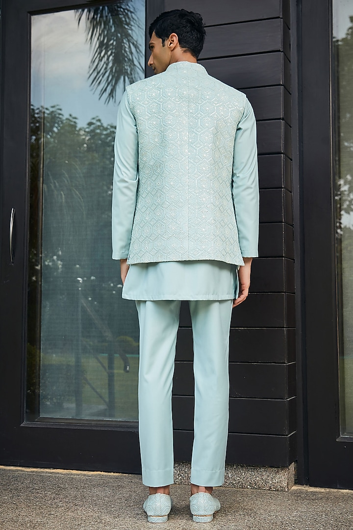 Mint Green Georgette Chikankari Embroidered Indo-Western Set by Bohame Men at Pernia's Pop Up Shop