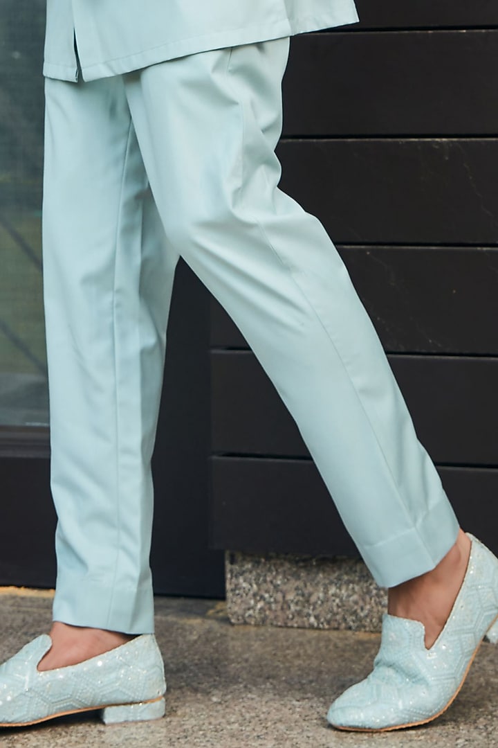 Mint Green Georgette Chikankari Embroidered Indo-Western Set by Bohame Men at Pernia's Pop Up Shop