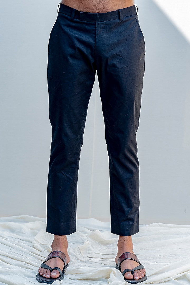 Navy Blue Embroidered Nehru Jacket Set by Bohame Men at Pernia's Pop Up Shop