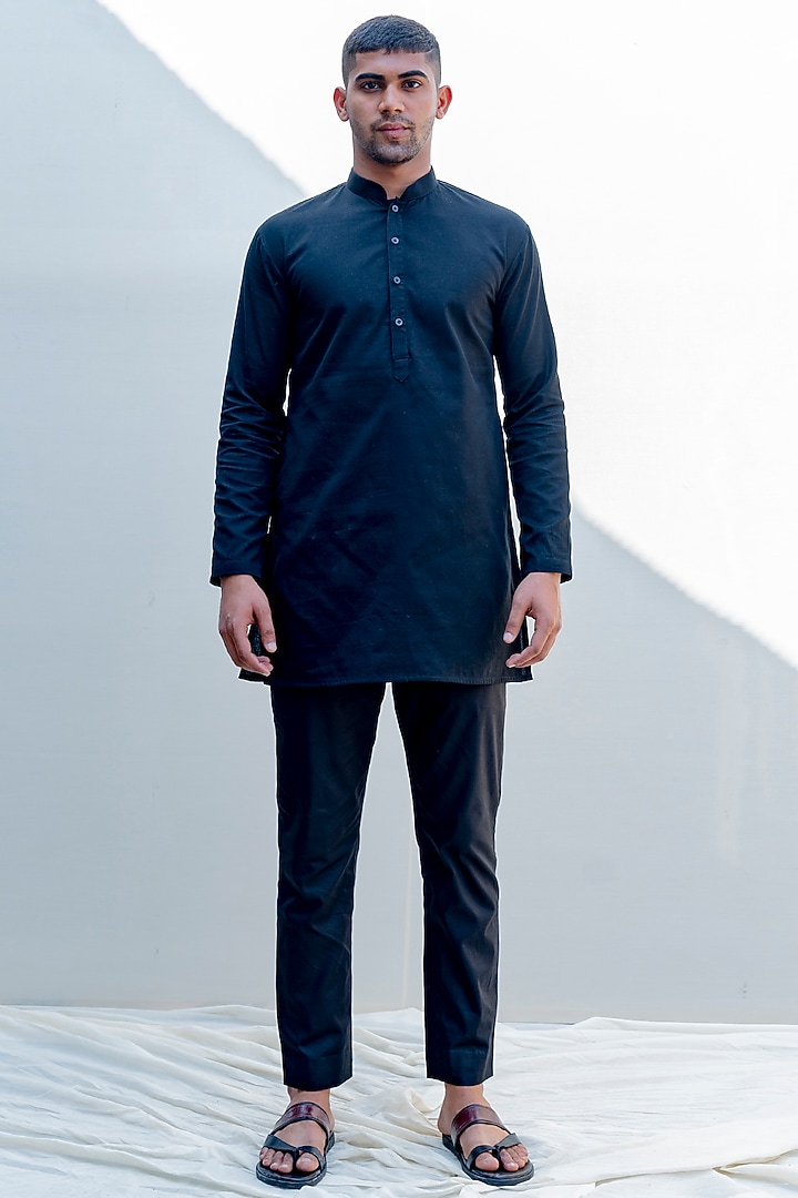 Navy Blue Embroidered Nehru Jacket Set by Bohame Men at Pernia's Pop Up Shop