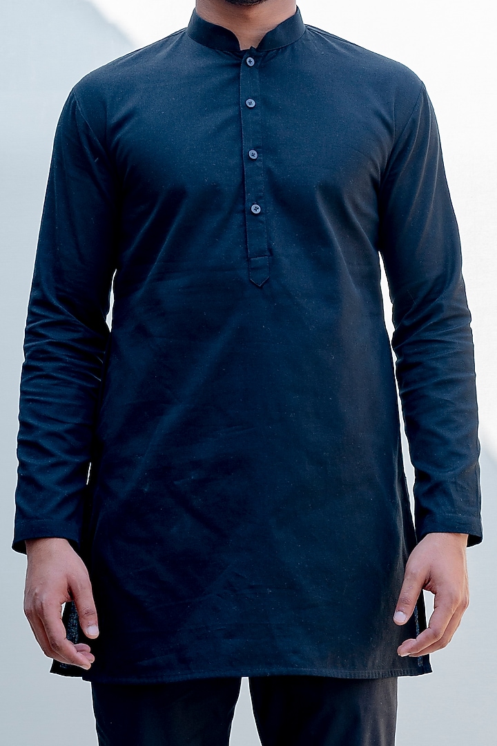Navy Blue Embroidered Nehru Jacket Set by Bohame Men at Pernia's Pop Up Shop