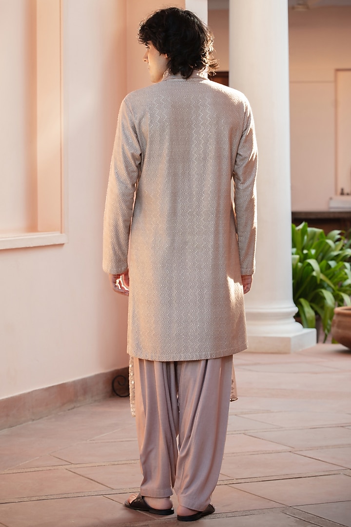 Mousse-Colored Chikankari Kurta Set by Bohame Men at Pernia's Pop Up Shop