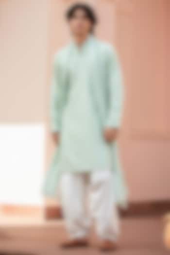 Sage Green Chikankari Kurta Set by Bohame Men at Pernia's Pop Up Shop
