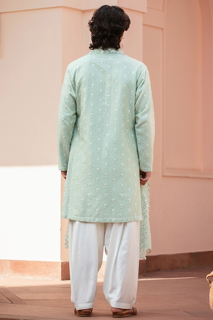 Sage Green Chikankari Kurta Set by Bohame Men at Pernia's Pop Up Shop