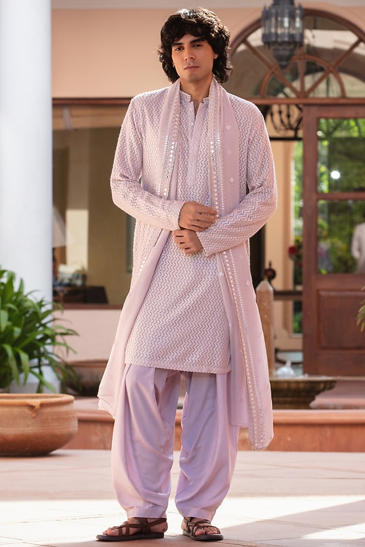 Lilac Chikankari Kurta Set by Bohame Men at Pernia's Pop Up Shop