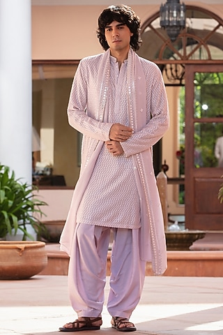 Lilac Chikankari Kurta Set by Bohame Men