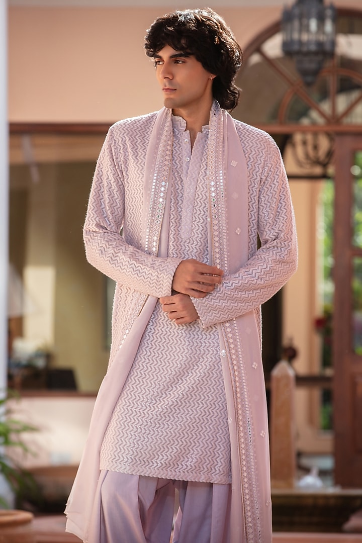 Lilac Chikankari Kurta Set by Bohame Men at Pernia's Pop Up Shop