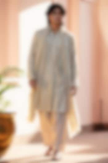 Beige Gold Chikankari Kurta Set by Bohame Men at Pernia's Pop Up Shop