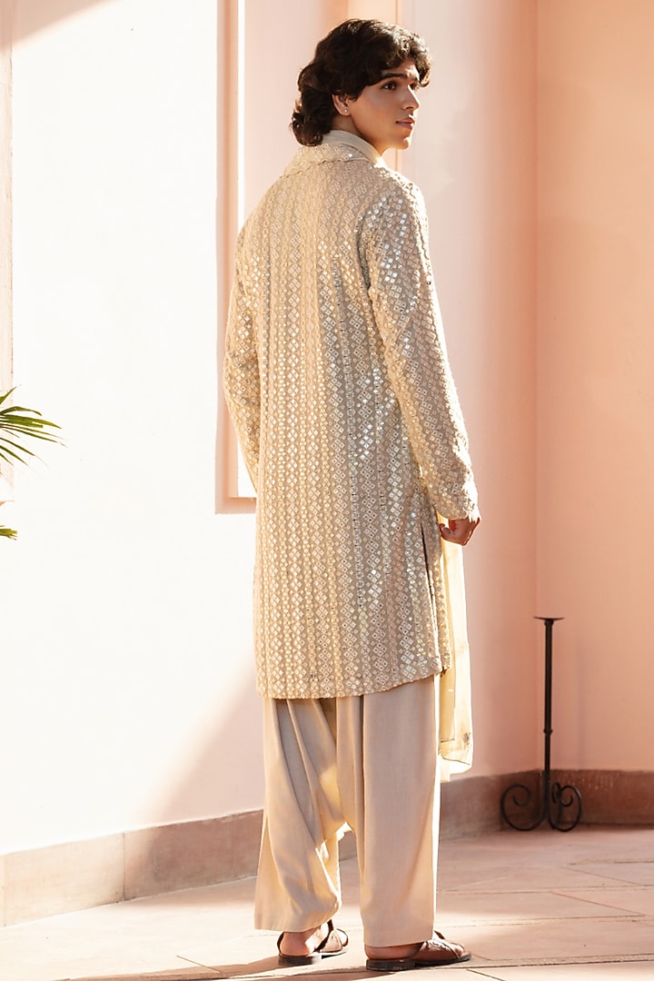 Beige Gold Chikankari Kurta Set by Bohame Men at Pernia's Pop Up Shop