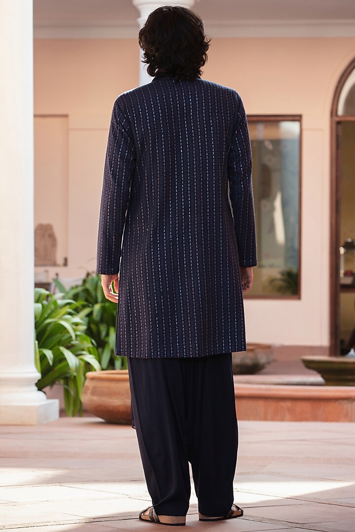 Navy Blue Chikankari Kurta Set by Bohame Men at Pernia's Pop Up Shop