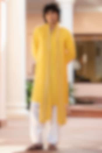 Mustard Chikankari Kurta Set by Bohame Men at Pernia's Pop Up Shop