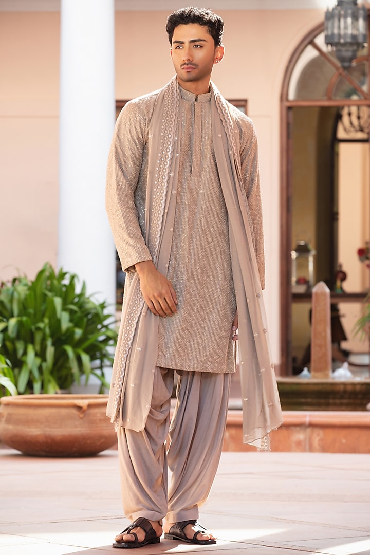 Almond-Colored Chikankari Kurta Set by Bohame Men at Pernia's Pop Up Shop