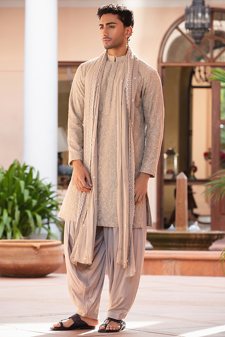 Almond-Colored Chikankari Kurta Set by Bohame Men at Pernia's Pop Up Shop
