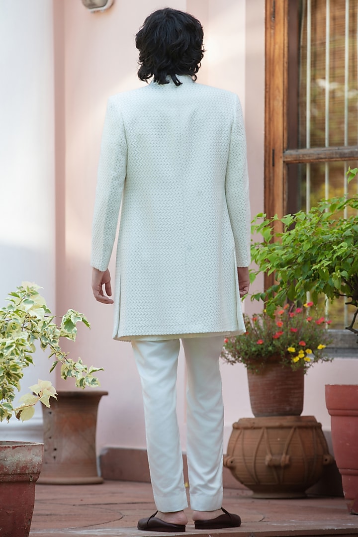 Off-White Chikankari Wedding Indowestern Jacket Set by Bohame Men at Pernia's Pop Up Shop
