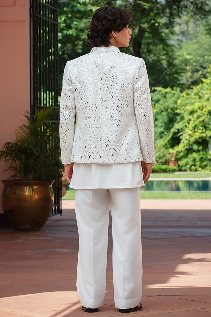 White Chikankari Wedding Indowestern Jacket Set by Bohame Men at Pernia's Pop Up Shop