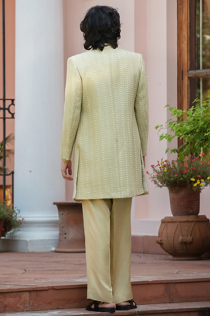 Beige Gold Chikankari Wedding Indowestern Jacket Set by Bohame Men at Pernia's Pop Up Shop