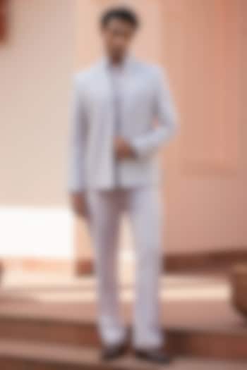 Lilac Chikankari Wedding Indowestern Jacket Set by Bohame Men at Pernia's Pop Up Shop