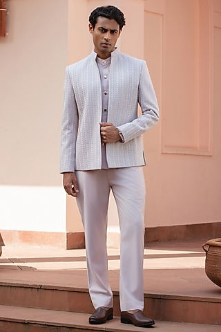 Lilac Chikankari Indowestern Jacket Set by Bohame Men