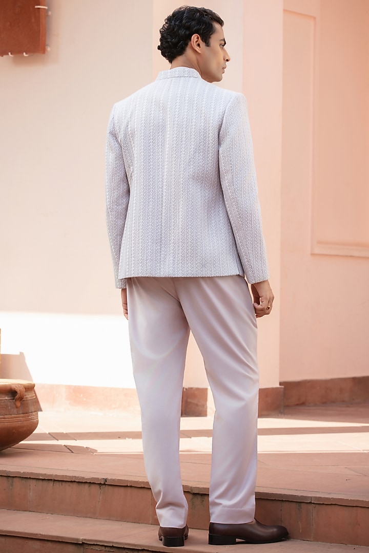 Lilac Chikankari Wedding Indowestern Jacket Set by Bohame Men at Pernia's Pop Up Shop