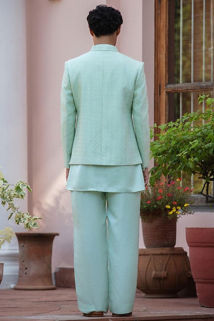 Sage Green Chikankari Wedding Indowestern Jacket Set by Bohame Men at Pernia's Pop Up Shop