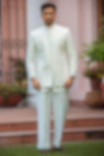 Milky White Chikankari Wedding Indowestern Jacket Set by Bohame Men at Pernia's Pop Up Shop
