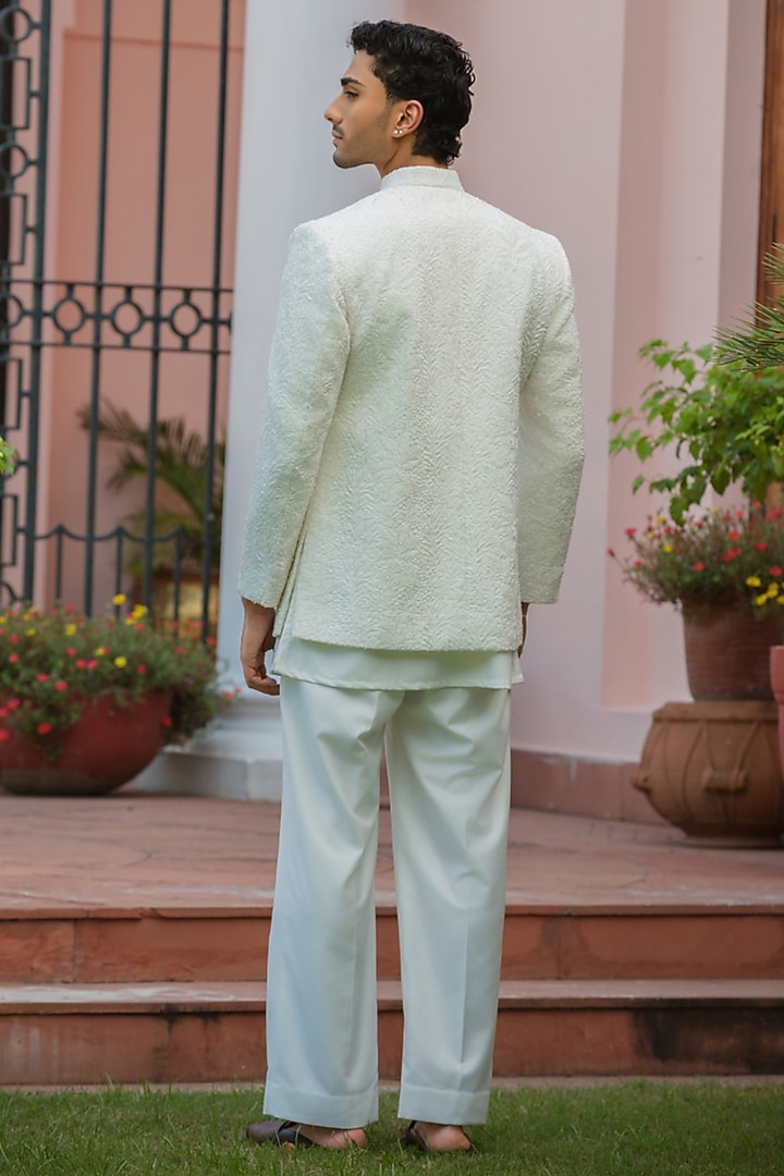 Milky White Chikankari Wedding Indowestern Jacket Set by Bohame Men at Pernia's Pop Up Shop