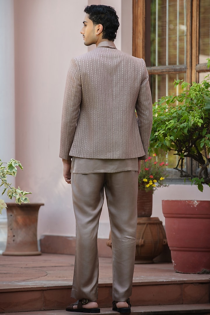 Rose Gold Chikankari Wedding Indowestern Jacket Set by Bohame Men at Pernia's Pop Up Shop