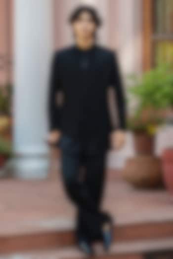 Black Chikankari Wedding Indowestern Jacket Set by Bohame Men at Pernia's Pop Up Shop