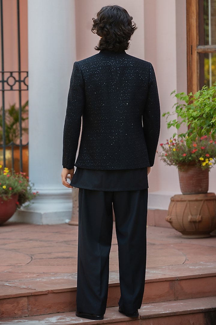 Black Chikankari Wedding Indowestern Jacket Set by Bohame Men at Pernia's Pop Up Shop