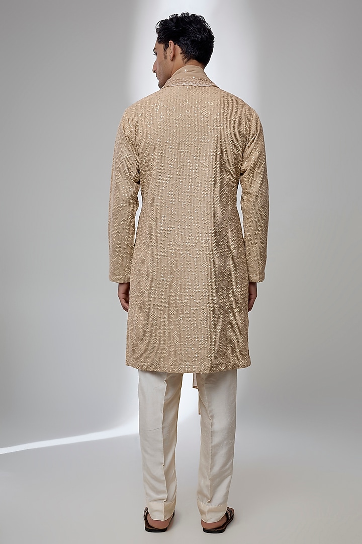 Beige Silk Kurta Set by Bohame Men at Pernia's Pop Up Shop