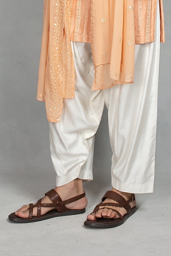 Peach Chikankari Fabric Floral Embroidered Kurta Set by Bohame Men at Pernia's Pop Up Shop