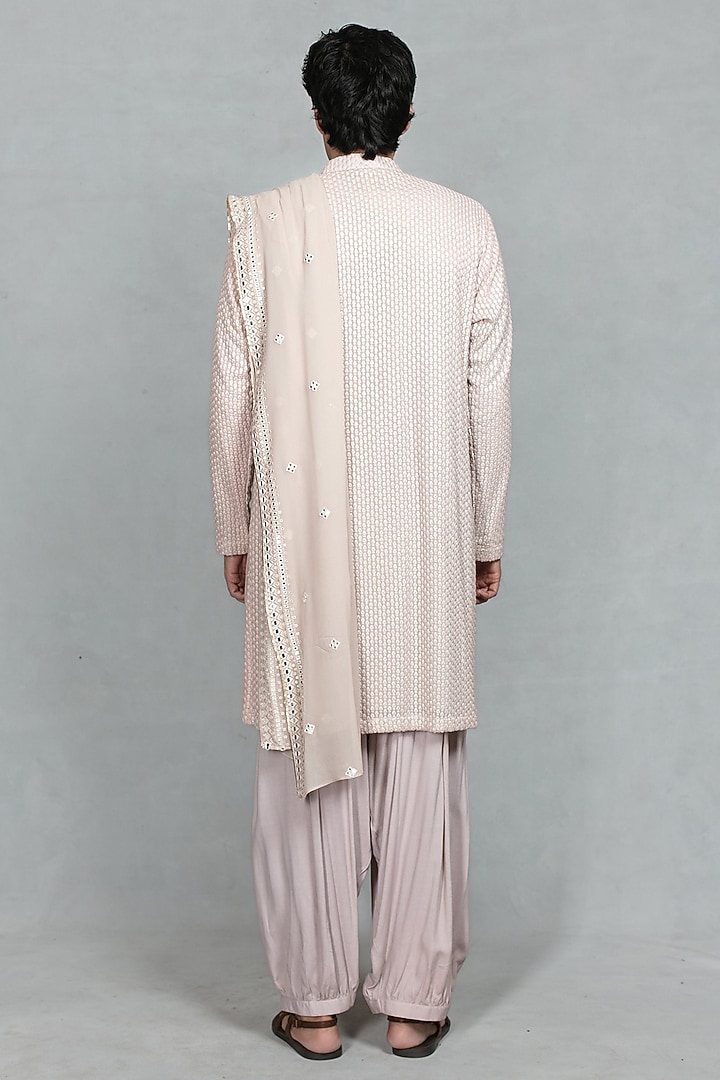 Lilac Chikankari Fabric Tonal Embroidered Kurta Set by Bohame Men at Pernia's Pop Up Shop