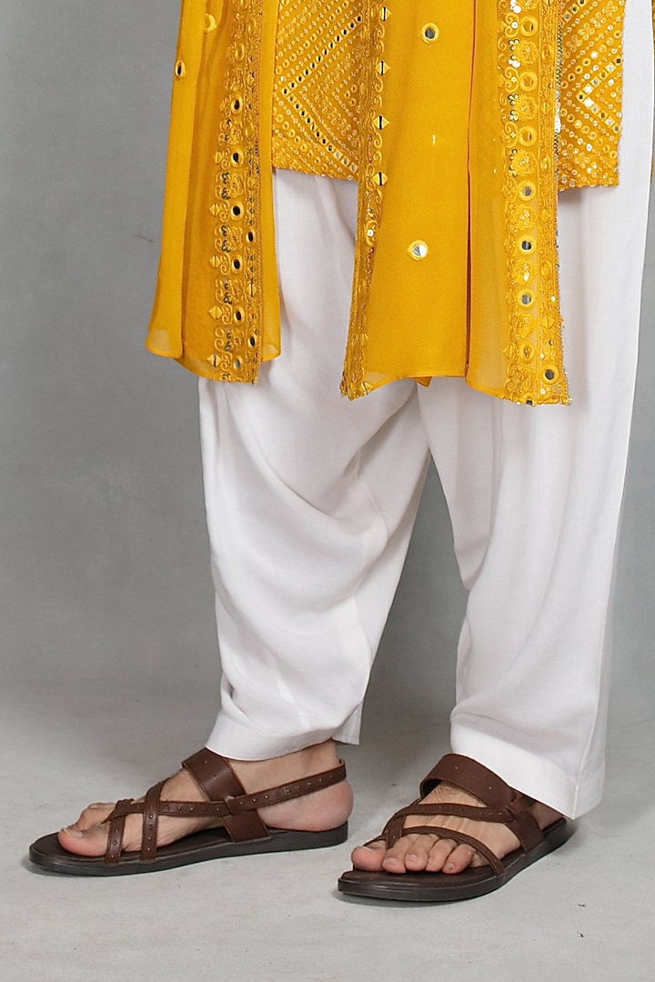 Yellow Chikankari Fabric Mirror Embroidered Kurta Set by Bohame Men at Pernia's Pop Up Shop