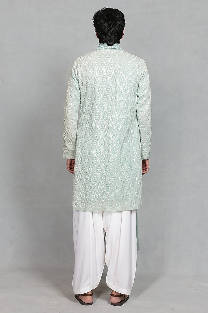 Mint Green Chikankari Fabric Embroidered Kurta Set by Bohame Men at Pernia's Pop Up Shop