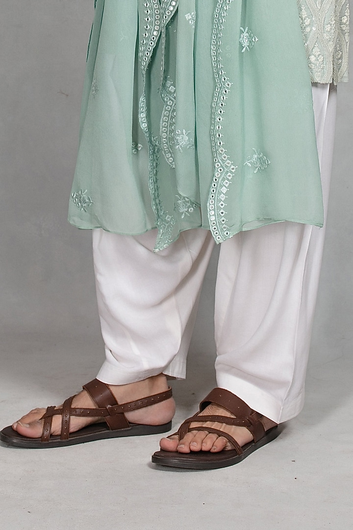 Mint Green Chikankari Fabric Embroidered Kurta Set by Bohame Men at Pernia's Pop Up Shop