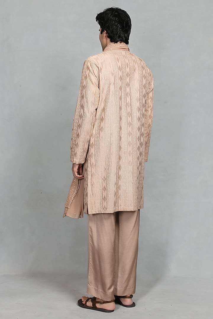 Champagne Chikankari Fabric Embroidered Kurta Set by Bohame Men at Pernia's Pop Up Shop