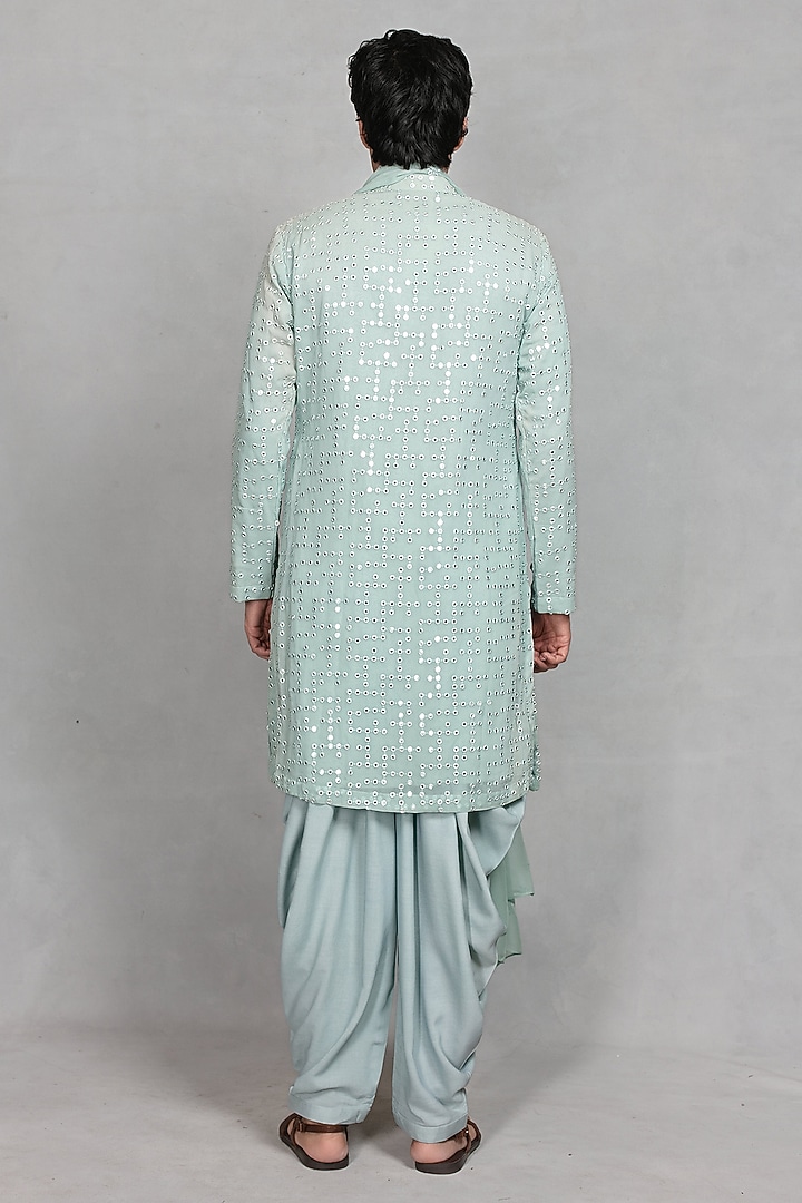 Mint Green Chikankari Fabric Mirror Embroidered Kurta Set by Bohame Men at Pernia's Pop Up Shop