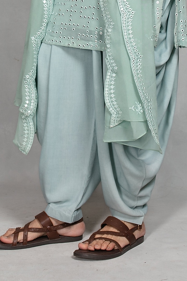 Mint Green Chikankari Fabric Mirror Embroidered Kurta Set by Bohame Men at Pernia's Pop Up Shop