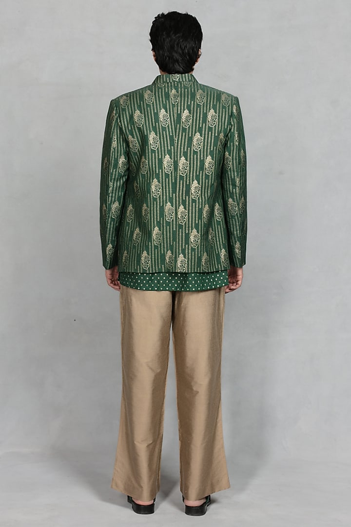 Green Brocade Printed Wedding Indowestern Set by Bohame Men at Pernia's Pop Up Shop