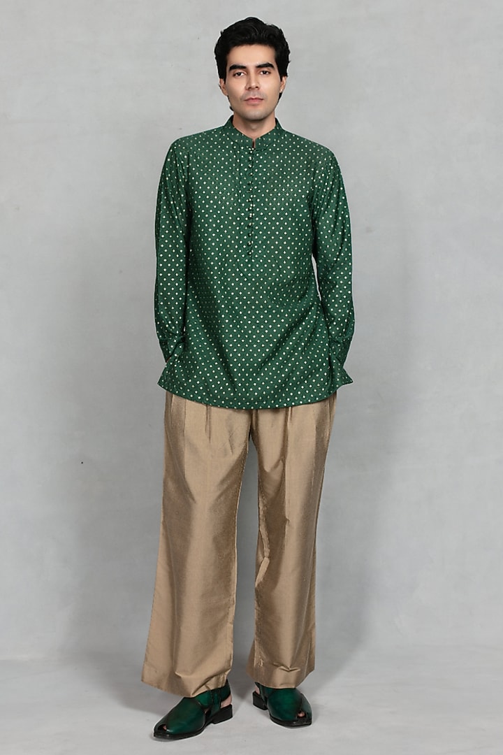 Green Brocade Printed Wedding Indowestern Set by Bohame Men at Pernia's Pop Up Shop