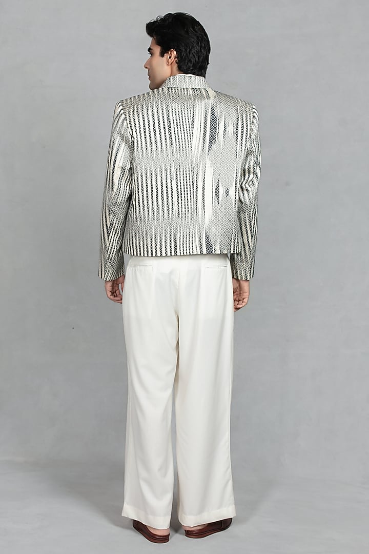 Black & Off-White Brocade Double-Breasted Jacket Set by Bohame Men at Pernia's Pop Up Shop