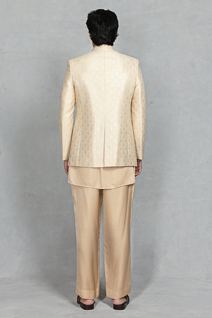 Cream-Beige Brocade Wedding Bandhgala Set by Bohame Men at Pernia's Pop Up Shop