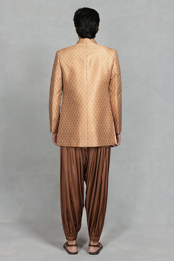 Beige-Brown Brocade Wedding Indowestern Set by Bohame Men at Pernia's Pop Up Shop